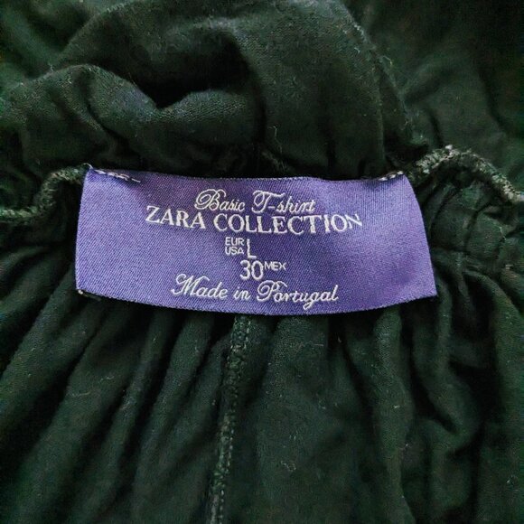 ZARA Collection Basic T-Shirt Size Large Tie Sides Plunging Neckline Black Dress - Picture 4 of 4